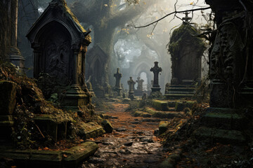 Old abandoned crypt in an ancient cemetery