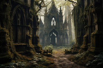 Old crypt and tombs in an abandoned cemetery