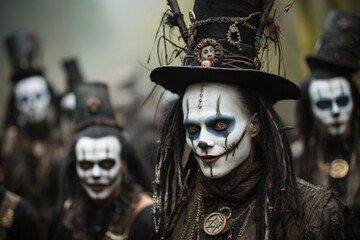 Group of goths in dark scary make-up at the festival