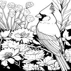 bird sitting in a field coloring page