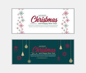 Merry Christmas banner set and Happy New Year banner, social media cover and web banner, Merry Christmas design for greeting card, Vector Merry Xmas snow flake header, Christmas banner or wallpaper 