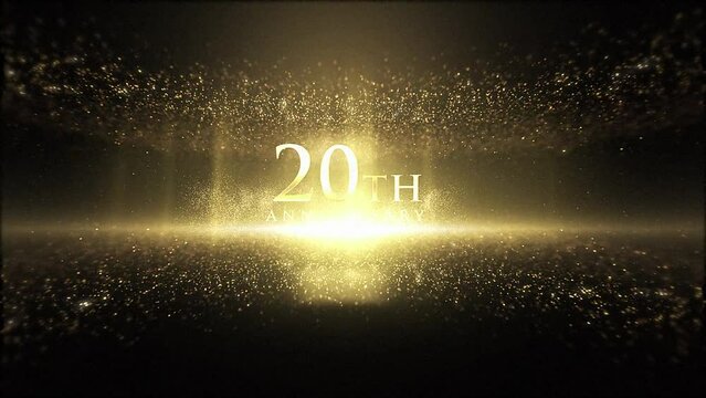 20th anniversary greetings, luxury background with particles, golden particles, congratulations