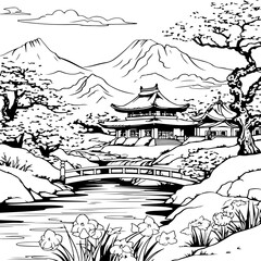 chinese landscape coloring page