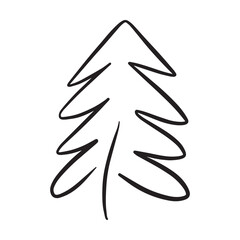 Christmas tree icon, vector hand drawn outline illustration of Xmas symbol for greeting and invitation cards in web and print materials