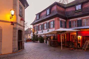 Fototapeta na wymiar Old town of Bamberg on Christmas night, Bavaria, Upper Franconia, Germany