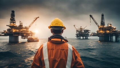 Offshore worker in the oil and gas industry - obrazy, fototapety, plakaty