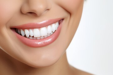 A Close-Up of a Woman's Smile with White Teeth - obrazy, fototapety, plakaty