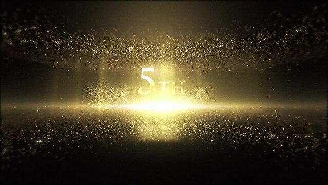 5th anniversary greetings, luxury background with particles, golden particles, congratulations