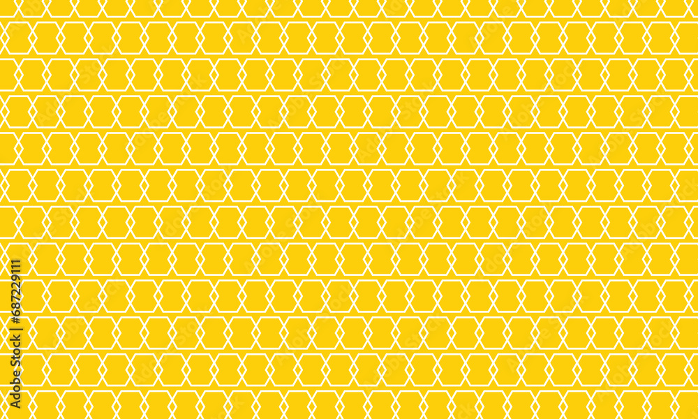 Poster abstract white hexagon pattern with yellow background.