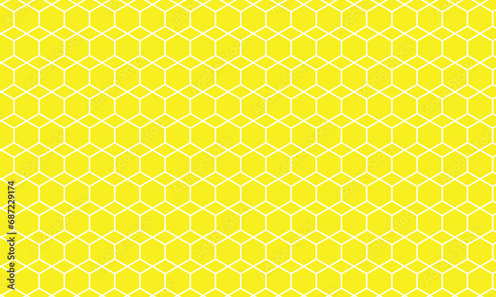 Poster abstract white hexagon pattern art with yellow background.