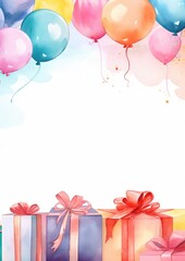 birthday border frame woth balloons and gift boxes,free place for text or copy space