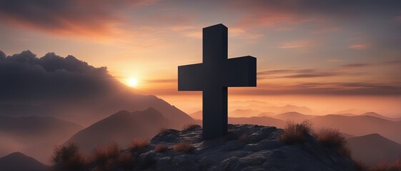 Crosses at Sunset on the high peak of the mountain.