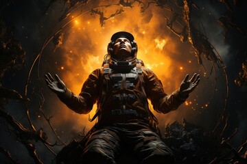 In a thrilling action-adventure game, a fictional hero dons a space suit as he battles violence and danger in a digital world of cg artwork and digital compositing