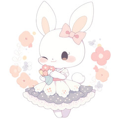Obraz na płótnie Canvas Cute Rabbit in a Flower Garden Adorable Bunny and Floral Art