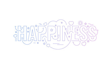 Naklejka na ściany i meble outline happiness word and happiness symbols. technical drawing happiness concept. gradient happiness word