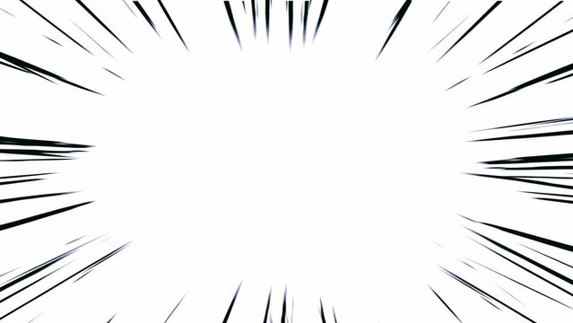 Manga zoom lines: dynamic speed lines with a cartoon-style effect. Comic book black radial lines overlaid on a white background.