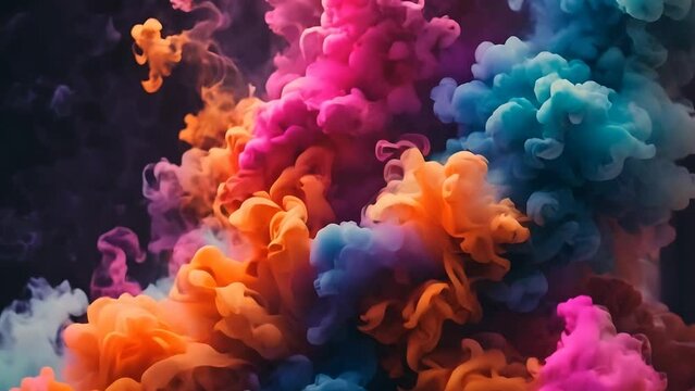 Color Burst multicolored colorful rainbow smoke powder explosion fluid ink particles slow motion