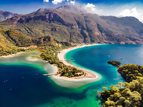Aerial view of Oludeniz in district of Fethiye, Mugla, Turkey