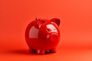 a red pig money box in plain red background