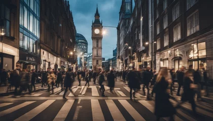 Foto op Plexiglas Walking people blur. Lots of people walking in the City of London. Wide panoramic view of people crowded © Adi