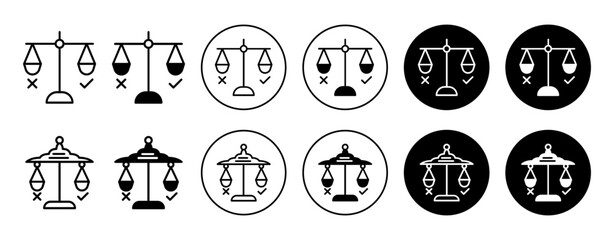 Ethics icon. legal law equality or morality and ethical scale shows core value and transparency in justice with ethics symbol set. standard law principle and integrity vector line logo