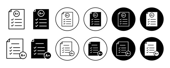 Grades icon. education or learning exam result grade or A+ ratings symbol set. quiz study or questionnaire grade for student examination mark card vector line logo