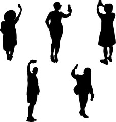 silhouette girl selfie vector illustration