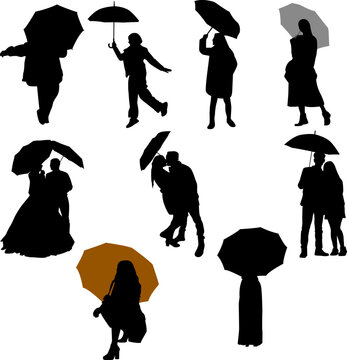 shillouette woman with umbrella vector