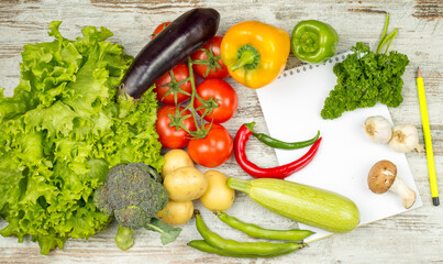 Fruits and vegetables isolated on white background. Vegan food and healthy diet concept.