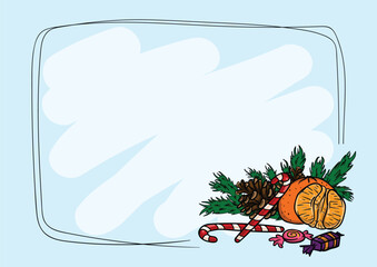 Vector winter christmas card template with fir branches and christmas elements