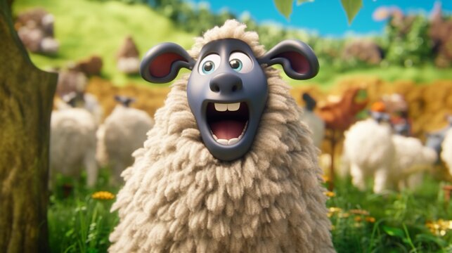 Happy surprised sheep with open mouth.Generative AI
