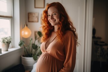Portrait of a young pregnant woman in her home