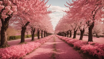 A field strewn with majestic cherry trees