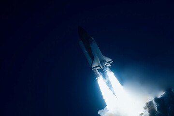 The launch of a spaceship into space. Elements of this image furnished by NASA