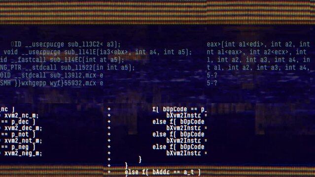 Abstract digital glitch effect with noise looped background. Error signal loop. Virus code and software hack concept. Cyber security
