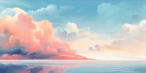 Sea sunset background, Colorful sky with clouds and ocean, Generative AI illustrations.