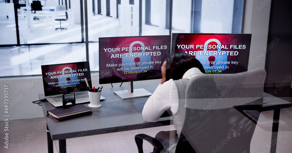Poster protecting lady's data: a cyber security hack attack
