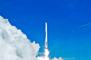 Rocket launch into space. Elements of this image furnished by NASA