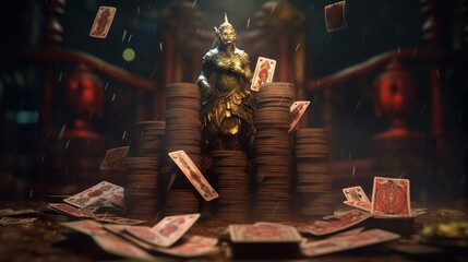Poker cards chips fantasy epic cinematic wallpaper.Generative AI
