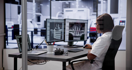 Fototapeta premium Engineer Doing 3D CAD Model Design On Computer
