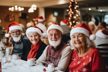 Group portrait of diverse senior people in a nursing home