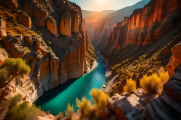 Colorful canyon landscape at sunset. nature scenery in the canyon. amazing nature background. - obrazy, fototapety, plakaty