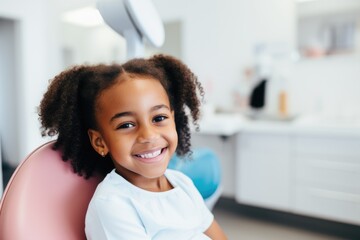 Portrait of a smiling little girl at the dentist office