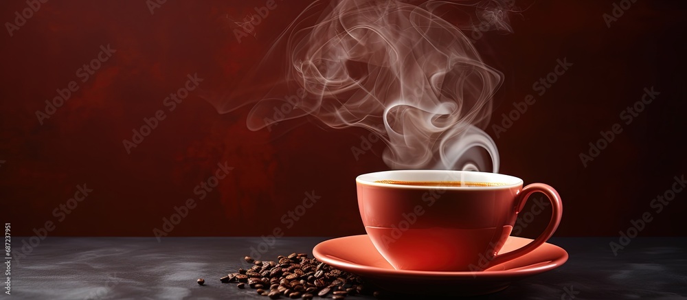 Poster Steaming java and puff Copy space image Place for adding text or design
