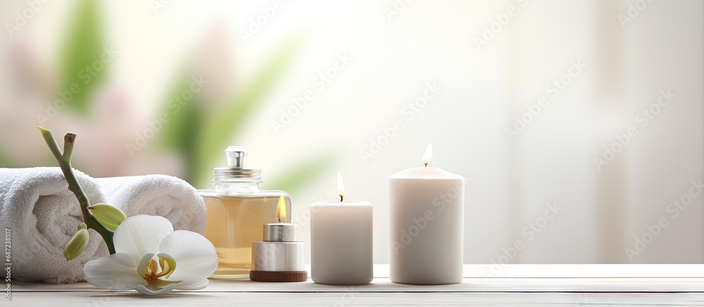 Fototapete spa treatment composed on table copy space image place for adding text or design