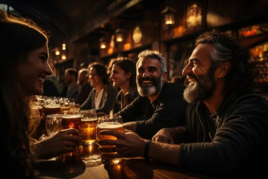 Friends Enjoying a Night Out at a Cozy Bar Generative AI