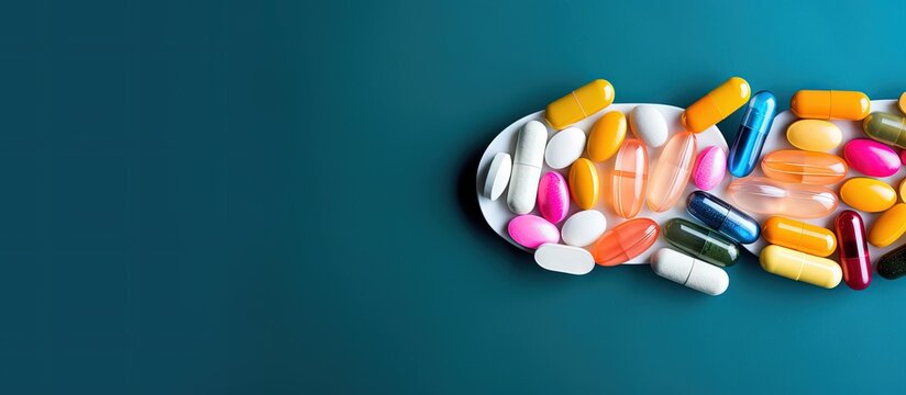 Top view of pills on a spoon with space for text Enhancing mental well being with supplements Copy space image Place for adding text or design
