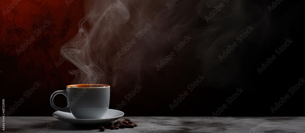 Poster Steaming java and puff Copy space image Place for adding text or design
