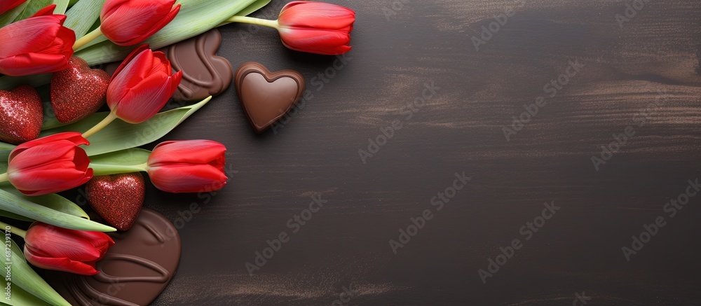 Aufkleber valentine s day gift fancy chocolates and tulips copy space image place for adding text or design