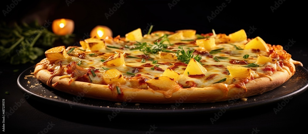 Poster Vegetarian pizza with potatoes Copy space image Place for adding text or design